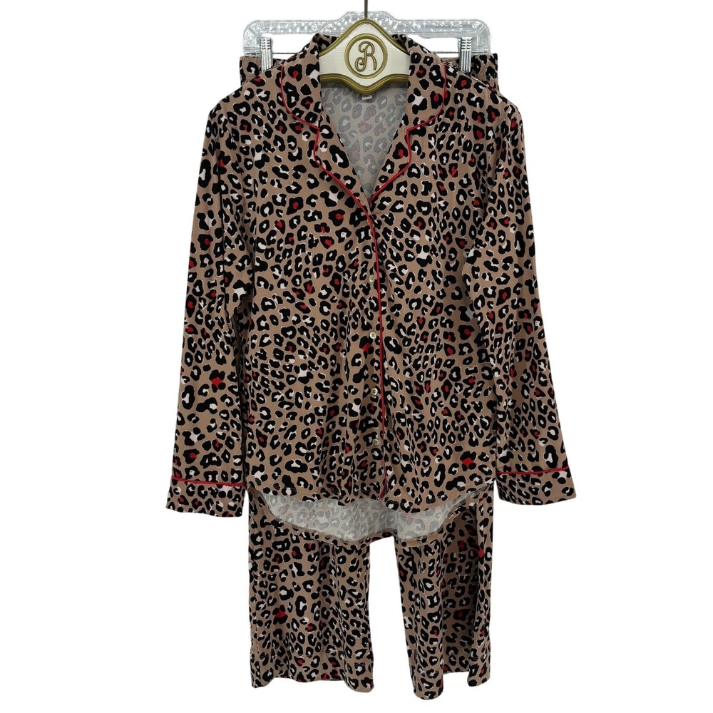Leopard Print Pajama Set Long Sleeve Pants Women's‎ SMALL Comfy Lounge Mob Wife